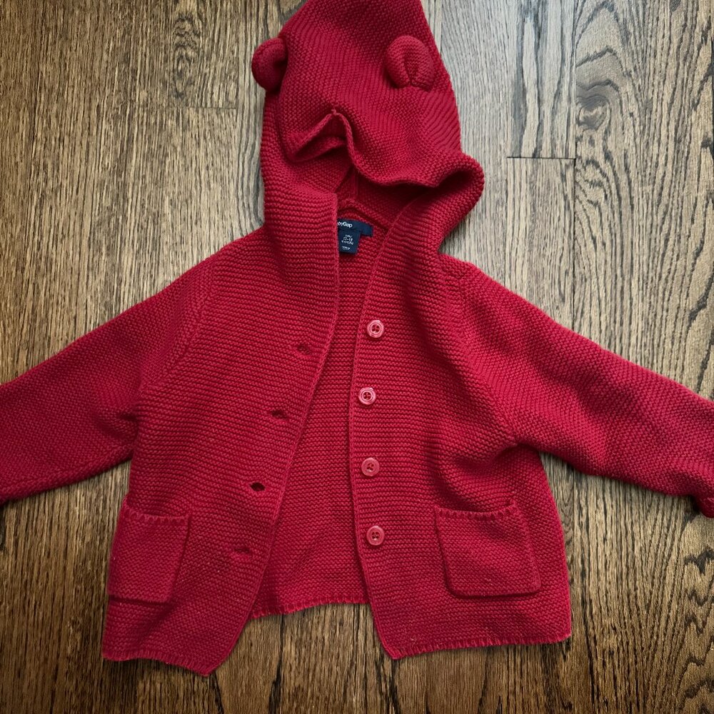 Baby Gap Knit Hoodie with Bear Ears – 12-18M - Red